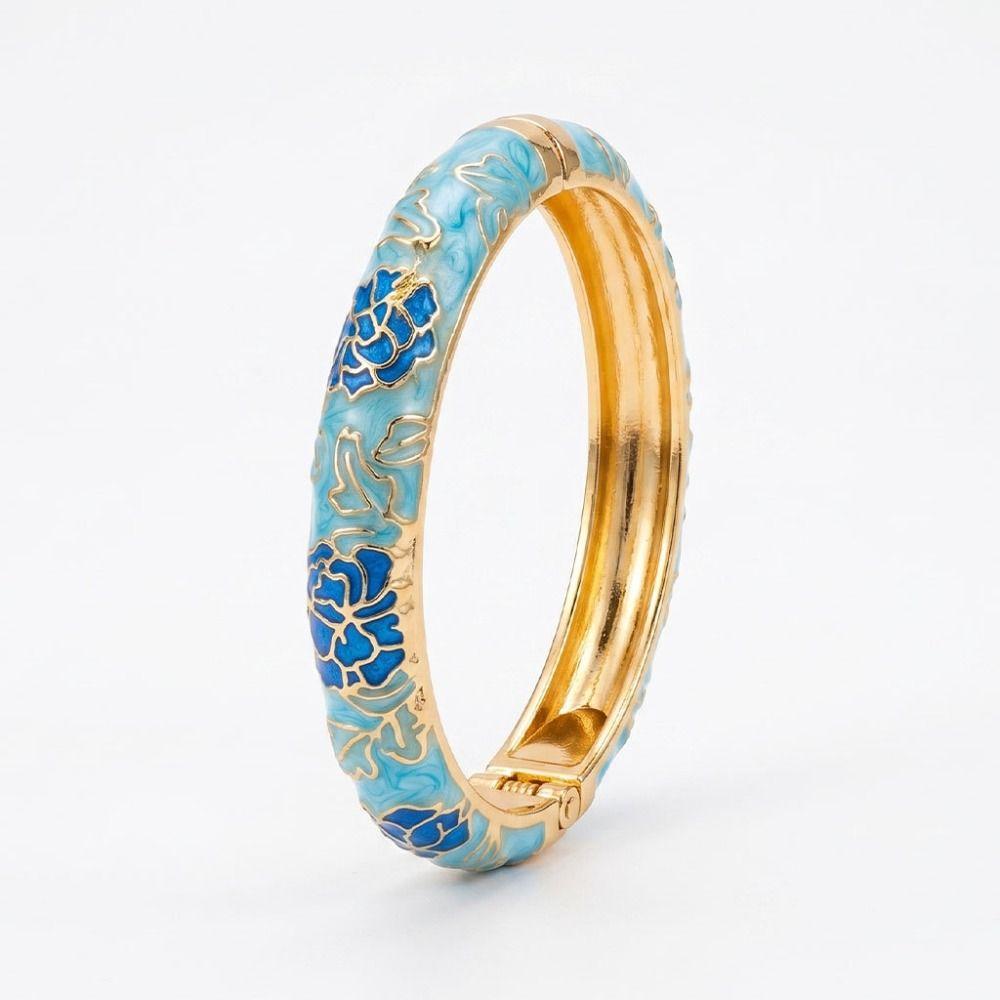 Flower Design Oil Drop Bracelet Hollow Enamel Bracelet Ethnic Style Enameled Bracelets Daily Wear