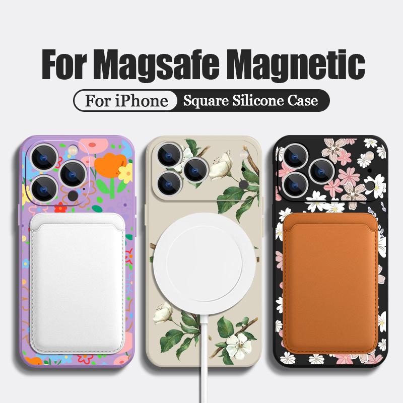 Милый Цветочный Узор Магнитный Чехол Для iPhone 17e 17 16 15 14 13 Pro Max 16e 13 Для Magsafe Беспроводная Зарядка ТПУ Чехол для Телефона
