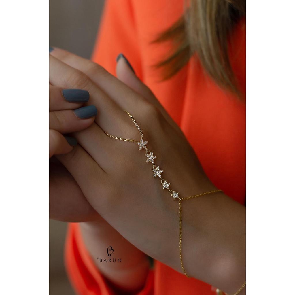 Серебряный цвет Шахмаран из стерлингового серебра 925 пробы с рядами звезд и белыми камнями