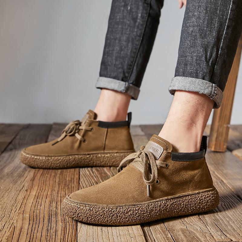 Men's Handmade Cow Suede Leather Loafers Lace Up Soft Sole Retro Casual Driving Commute Daily Shoes