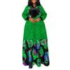 Women Casual V Neck Ethnic Print Loose Long Sleeve Maxi Oversized Dress