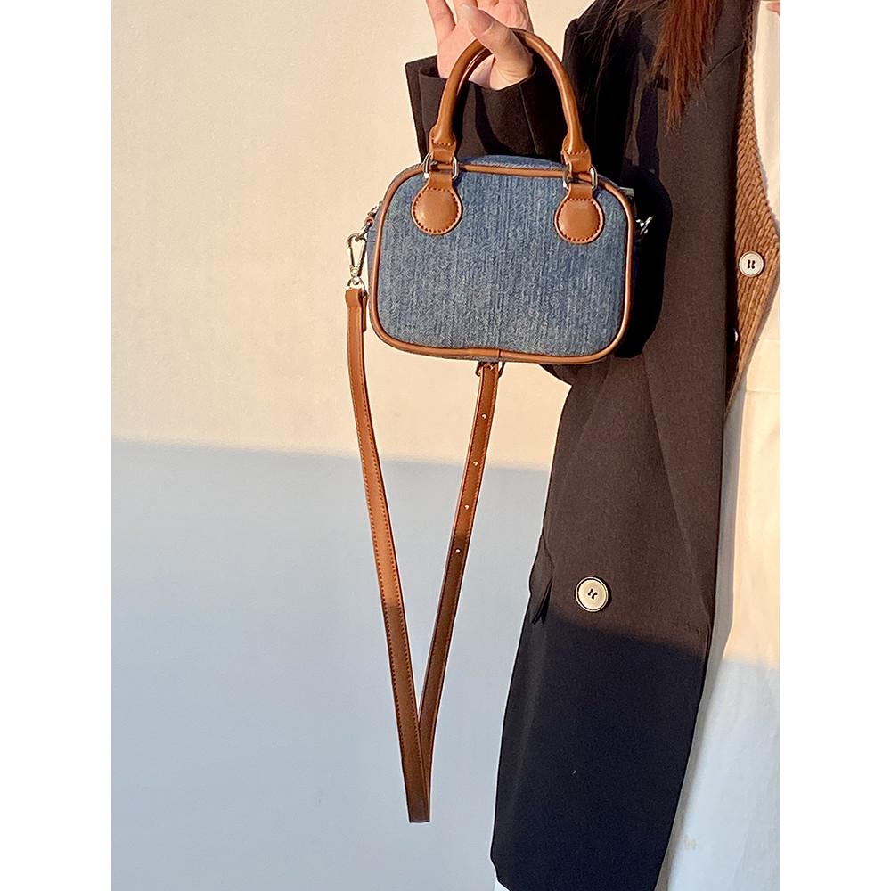 Ielgy Female Bag Autumn Winter Retro Denim Leather Handbag