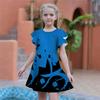 Girls Dark Blue Curve Print Dresses Kids Girl Party Dress Loose Fitting Loose Fitting Short Sleeved Skirt For Girls Over Four Years Old