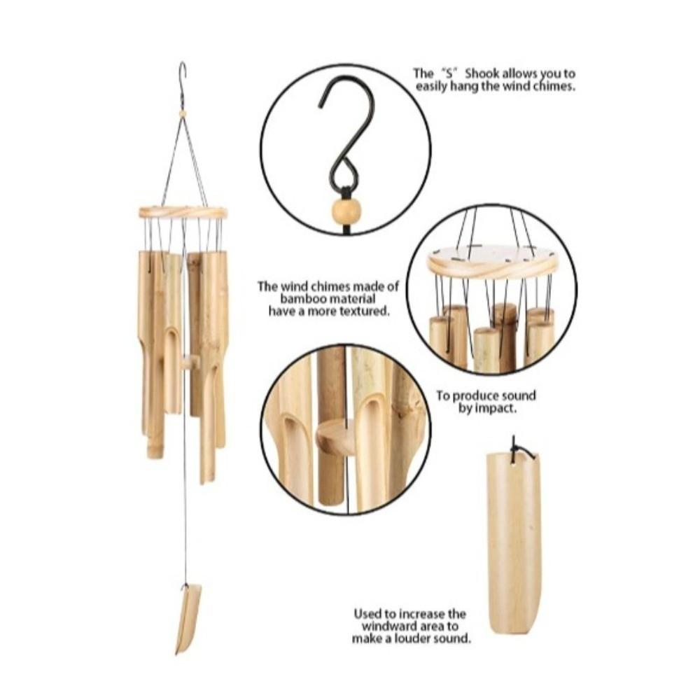 6 Tubes Bamboo Wind Chime Hand-Carved Garden Art Crafts Retro Hang Decorations Home Decoration