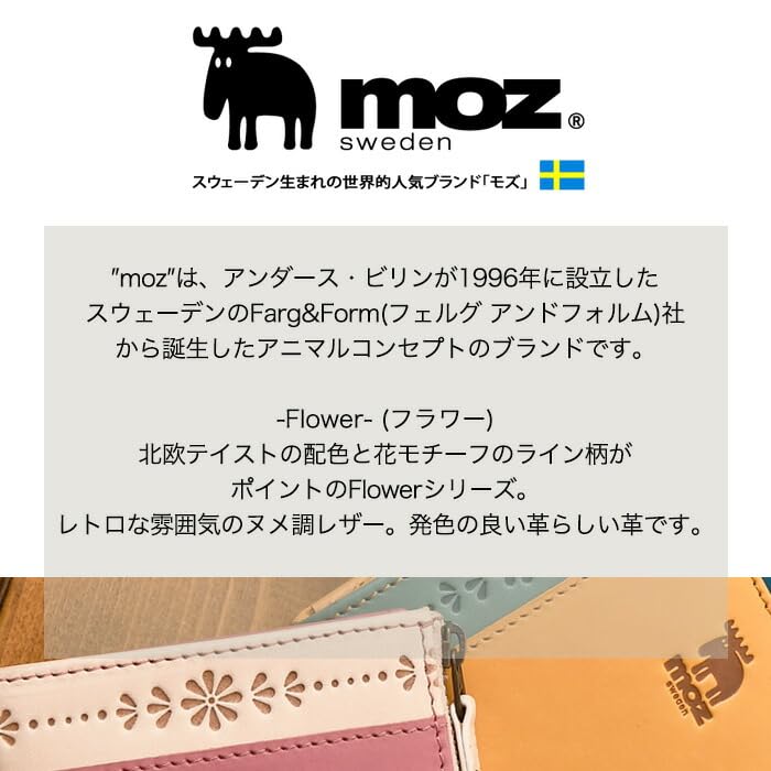 [moz] 86064 Короткий кошелек L-Zip из натуральной кожи, Двухцветная цветовая гамма, Карманного размера, Дизайн с лосем, Женский, Синий