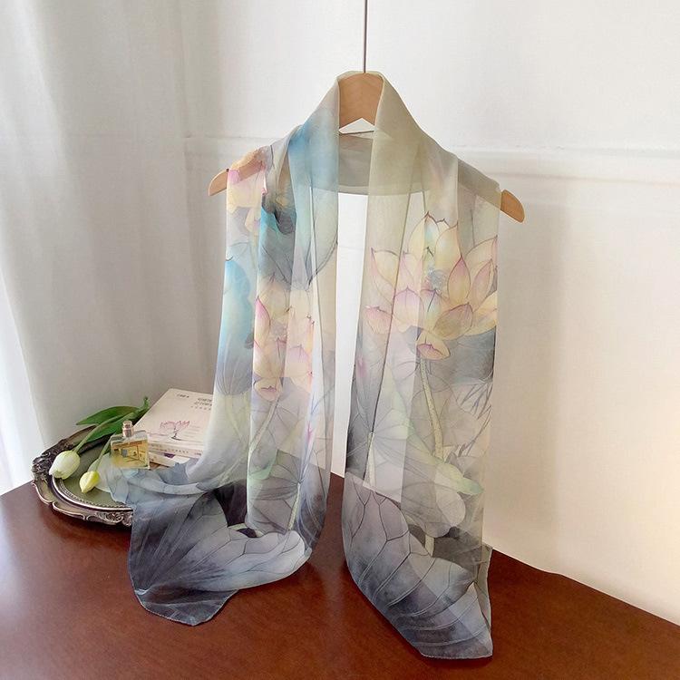 Spring Style Cicada Wings Long Silk Scarf for Women Spring and Autumn Thin Style Fashionable and Versatile Georgette Multi-color Printed Long Scarf