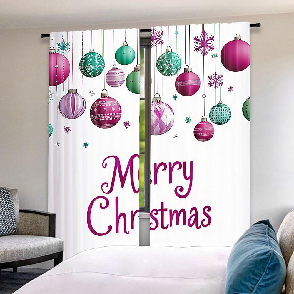 2Pcs Christmas Curtain Colorful Graphic Baubles Retro Snowflake Ornaments Celebration Suitable For Living Room Dining Room