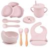 9PCS Rabbit Baby Silicone Tableware Kids Non-slip Sucker Bowl Plate Cup Spoon Fork Sets BPA Free Children's Feeding Dishes Utensils