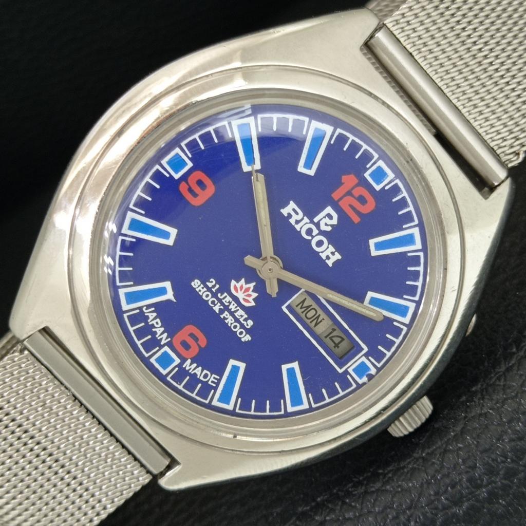 VINTAGE RICOH R31 AUTOMATIC JAPAN MENS BLUE COLOR DIAL WATCH a707622-1
