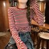 Striped Long Sleeved T-shirt for Women's Spring Autumn Female Clothing Short Casual Inner Layer Bottom Shirt Tops