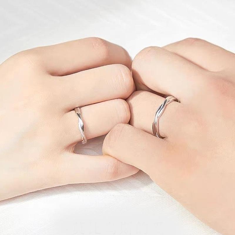 Fashion Couple Rings Set Silver Color Simple Opening Adjustable Finger Ring Light Luxury Jewelry For Women Men Anniversary Gift