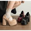 New Designer Platform Square High Heel Women's Mary Jane Shoes Fashion Butterfly-knot Shoes Spring Autumn Wedding Party Shoes