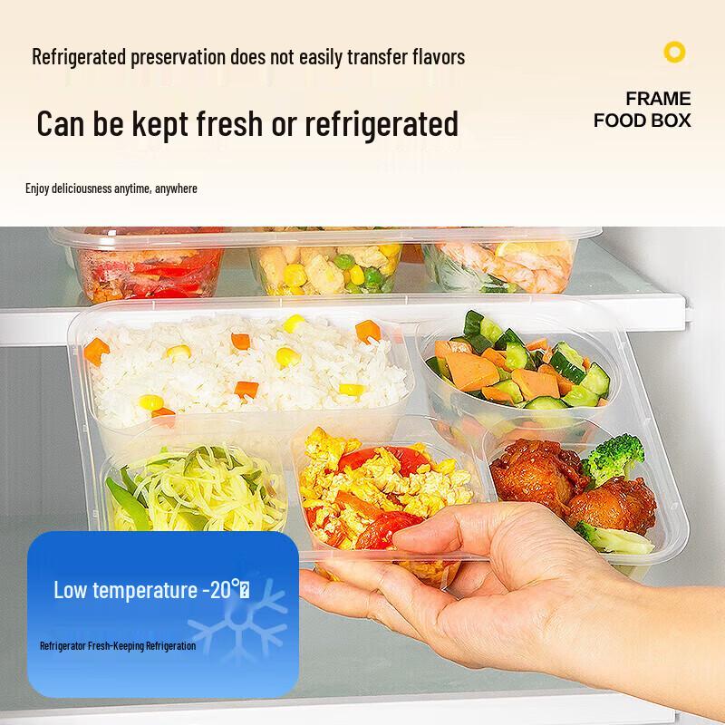 Temeiju Disposable 5-Compartment Rectangular Takeout Meal Box with Lid (150-Pack)