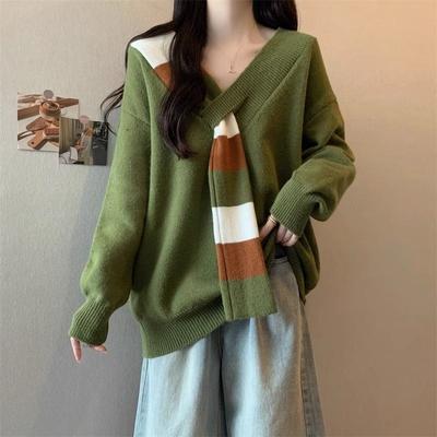 Удобный и теплый вязаный свитер с V-образным вырезом для женских осенних и весенних нарядов