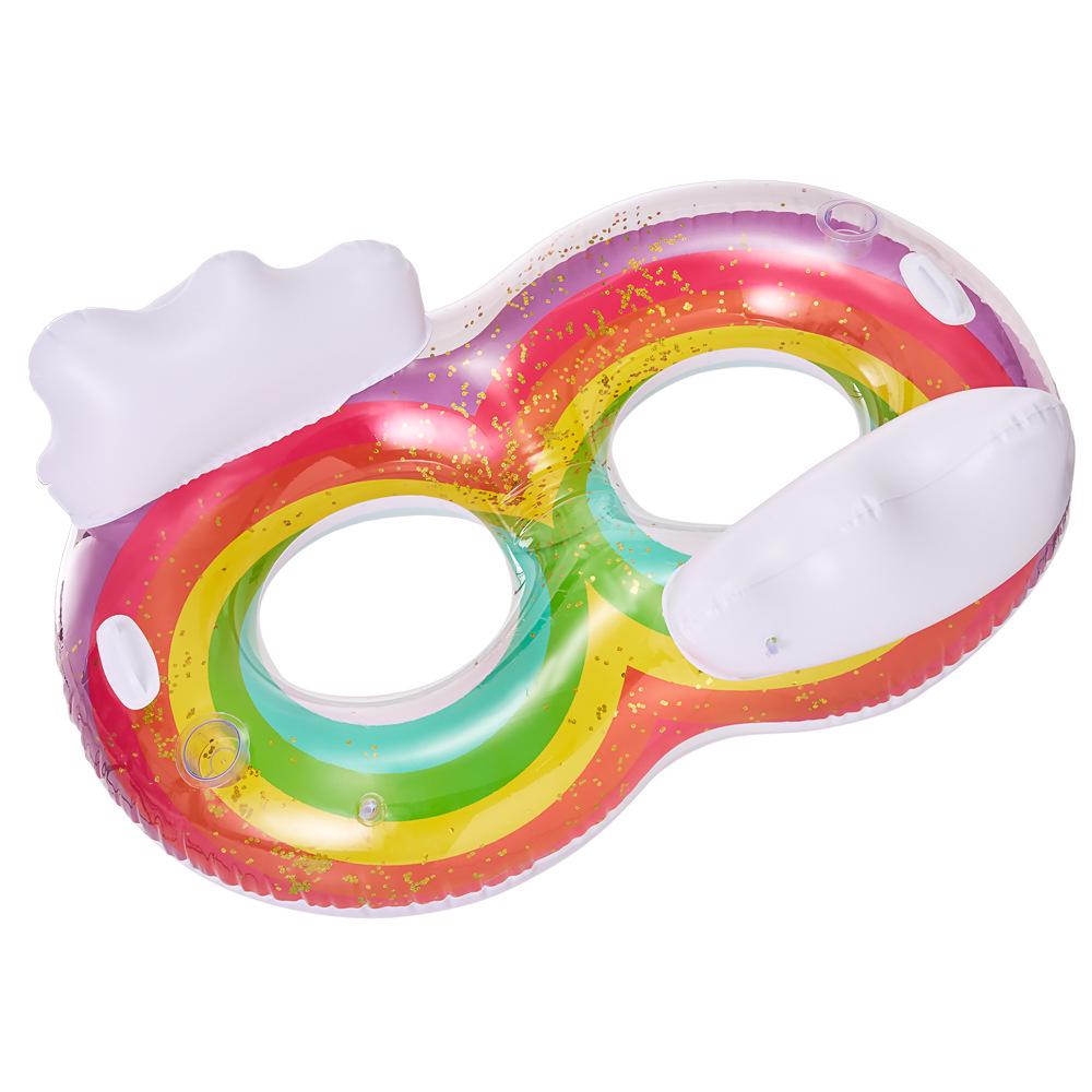 Плавательный круг со спинкой в виде фламинго с пайетками большого размера, с подстаканником и ручками