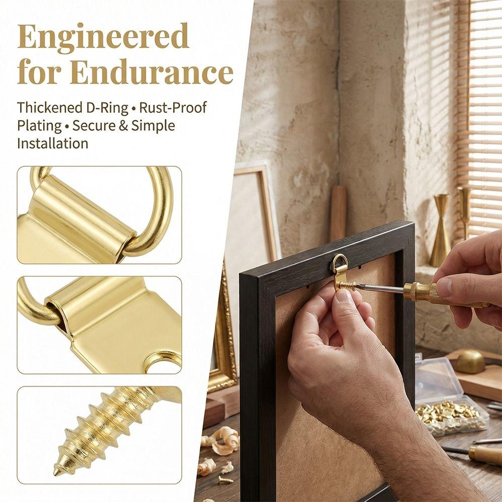 50pcs Hangers Picture Frame Hangers 50pcs Screws with Screw Hook Wall Triangle D-Ring D-type Design Multi-functional