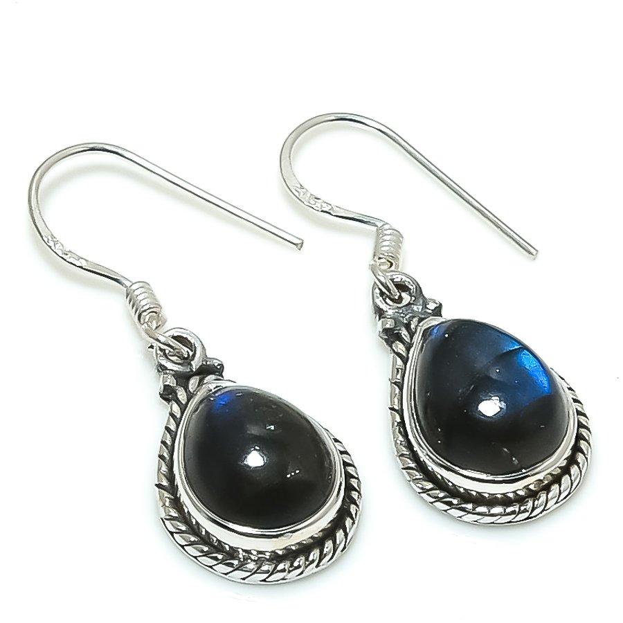 Natural Labradorite Gemstone 925 Solid Sterling Silver Gift Earring 1.25" H7z07