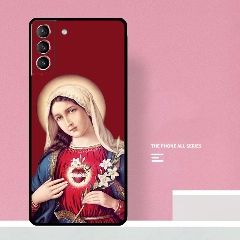 Virgin Mary And Jesus Heart Phone Case For Samsung Galaxy S23 Ultra Plus S21 S22 Ultra S20 FE S9 S10 Note 10 20 Ultra