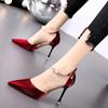 Pointy High Heels Women 2025 Spring and Summer New Stiletto Wine Red High-heeled Sandals