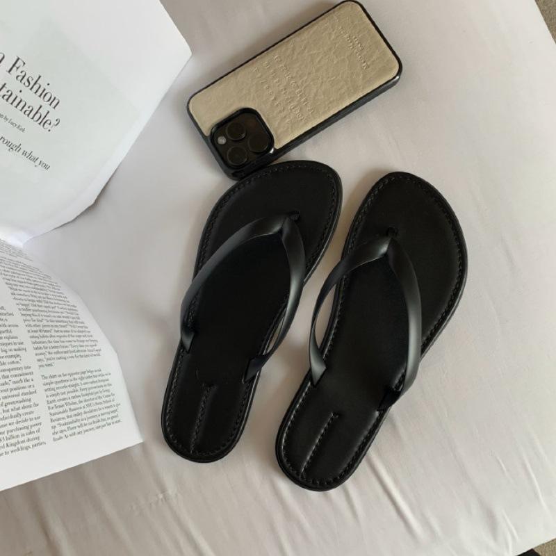 Кожаная версия~ ро * ощущение наступания на дерьмо шлепанцы женские летние новые минималистичные повседневные приморские пляжные сандалии