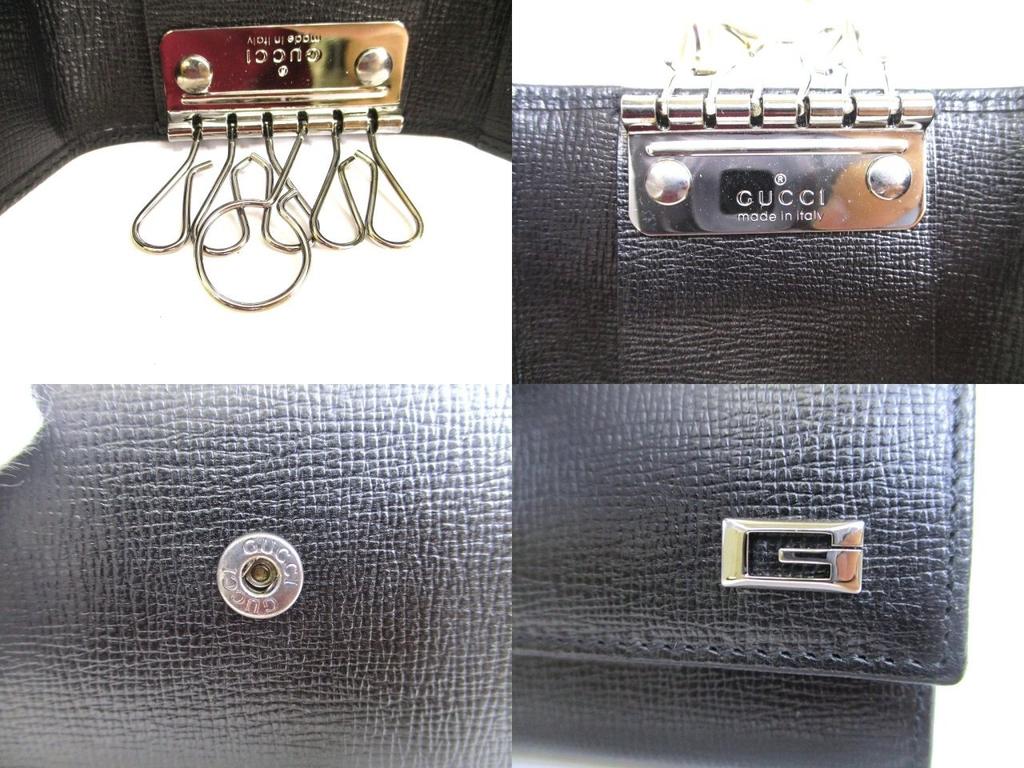 Authentic GUCCI Metal G Black Leather 6 Pics Key Chain #a905 Refurbished