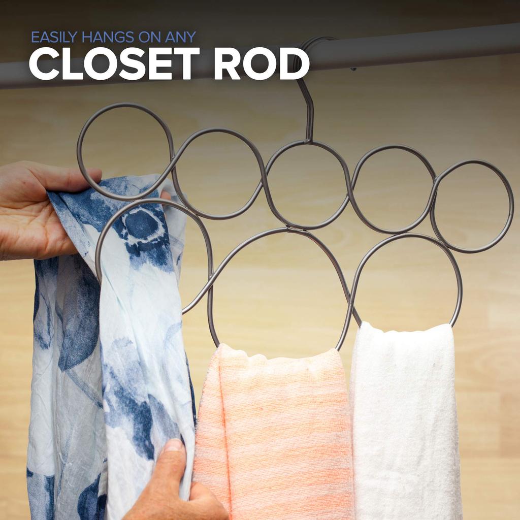 Exultimate Scarf Organizer, Anti-Snagging Closet Scarf Hanger, Space-Saving Scarf Hanger for Closet Organization and Storage, 8 Satin Chrome Rings