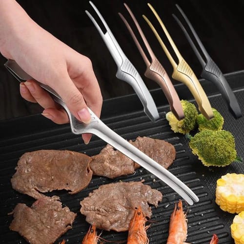 BIUTEFOR Stainless Steel Yakiniku Tongs (Set of 2) for Camping, BBQs, Condiments, and Cooking, Non-Slip Design, Durable and Abrasion Resistant