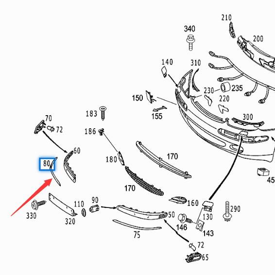 Mercedes S-Class W220 Front Bumper Chrome Trim 2208850574, 2208850674