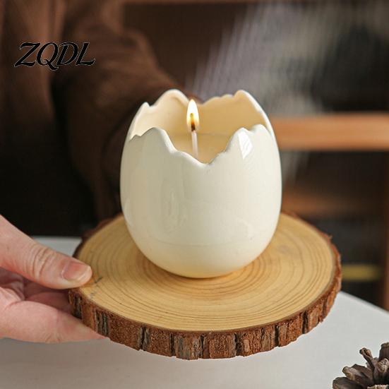 Unique Housewarming Gift Ceramic Eggshell Candle Holder for Scented Candles, Candles Modern Living Room Decor Container, Minimalist Art Ornament Home