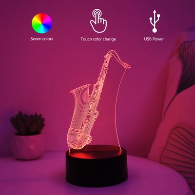 1 шт. 3D креативный ночник с эффектом саксофона, USB сенсорное переключение 7 цветов, украшение для дома, спальни, идеальный подарок.