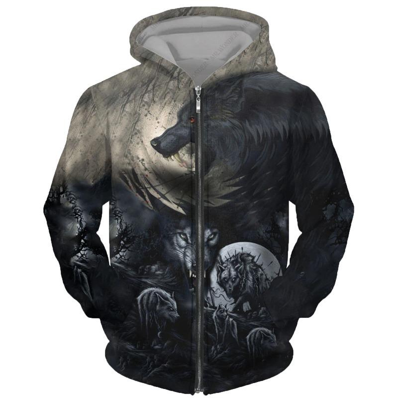 Wolf 3d Printed Hoodie Men/women Harajuku Fashion Jacket with Zipper