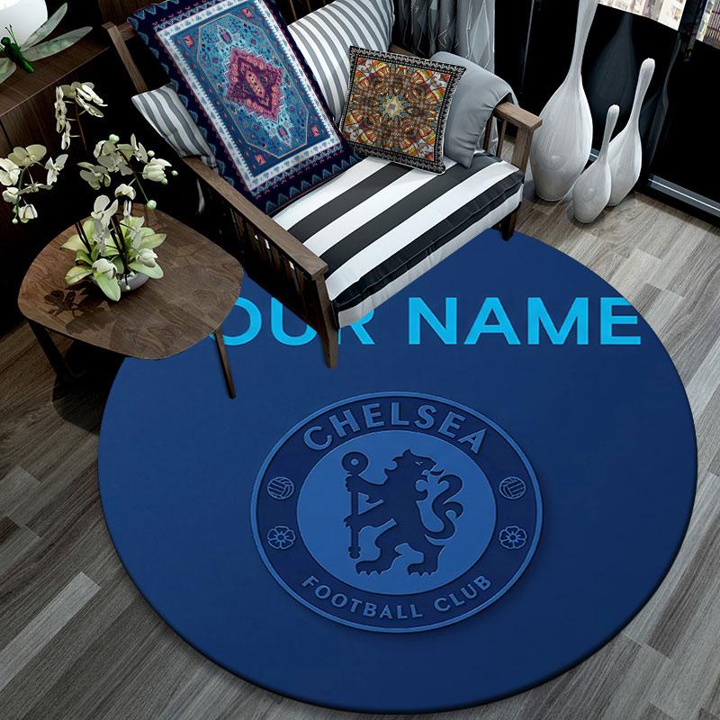 Custom Name,Chelsea FC pattern round rug,Carpet Rug for Living Room Bedroom Playroom ,Non-slip Floor Mat,Holiday Gifts and Birthday Gifts.