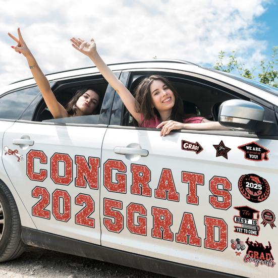 Магниты на автомобиль с надписью «Выпускной 2025» Поздравляем выпускников Магнитные наклейки Тематические магниты для декора гаражных ворот Холодильник