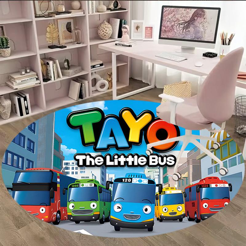 1pc Tayo The Little Bus1 Print Round Carpet Chair Round Carpet Suitable for Bedroom Living Room Home Decorative Carpet