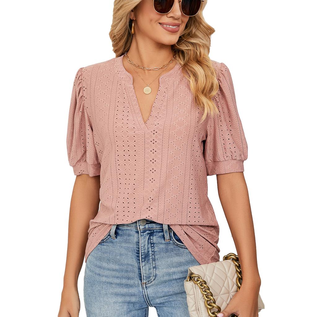 Womens Tops V Neck Ruffle Sleeve Blouses Short Sleeve Casual Tops T-Shirts for Women Autumn Winter