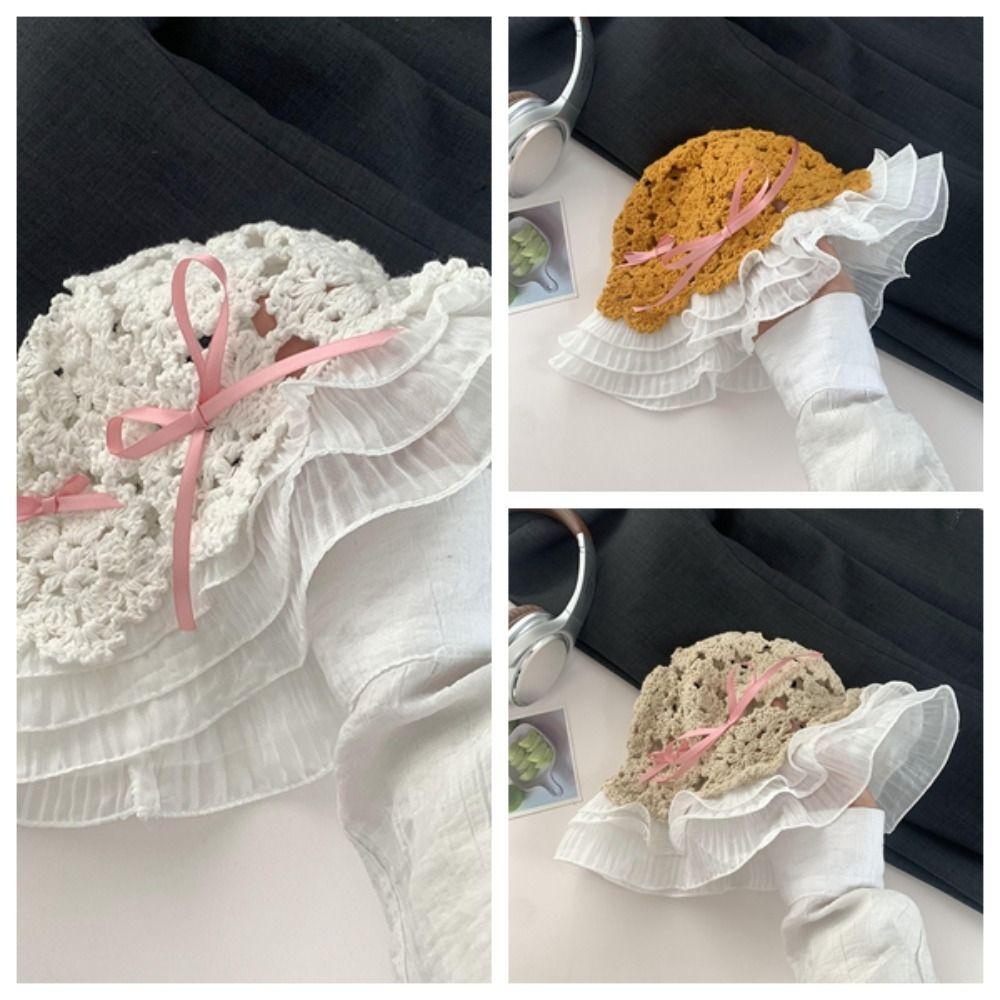 Weave Straw Hat Wide Brim Bow Knot Hat Breathable Fisherman Hat Outdoor Sports