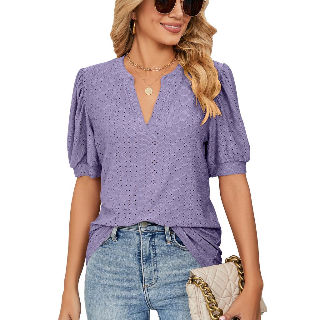 Womens Tops V Neck Ruffle Sleeve Blouses Short Sleeve Casual Tops T-Shirts for Women Autumn Winter