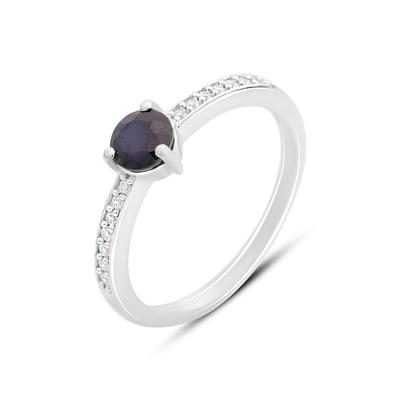 Серебряное кольцо с натуральным сапфиром 0.88ct, фианитами, вес изделия 2 гр (2164975)