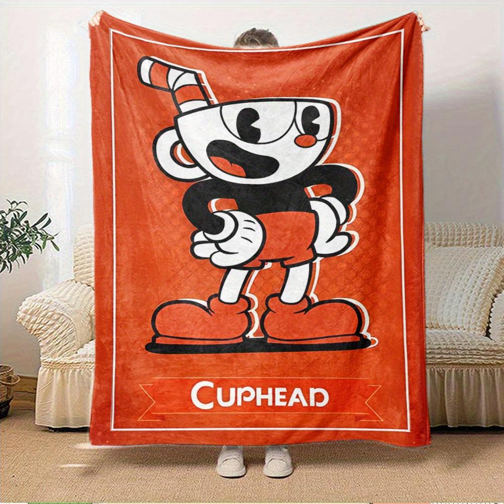 1pc Cuphead,Cartoon,Orange Flannel Blanket Lightweight Soft for All Seasons, Ideal for Couch, Office, Bed, Travel, Camping Throw