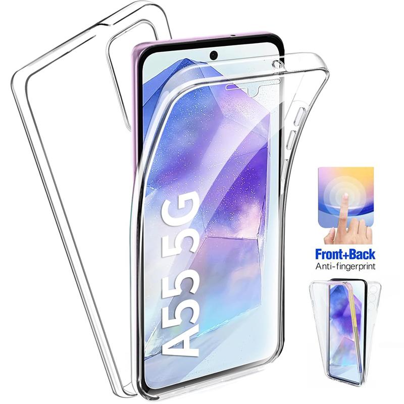 Защитный чехол на 360 градусов для телефона Samsung Galaxy A55 A05S A15 A25 A35 A54 A04S A14 A24 A34 5G S22 S23 S24 Ultra Plus, двойной прозрачный мягкий чехол
