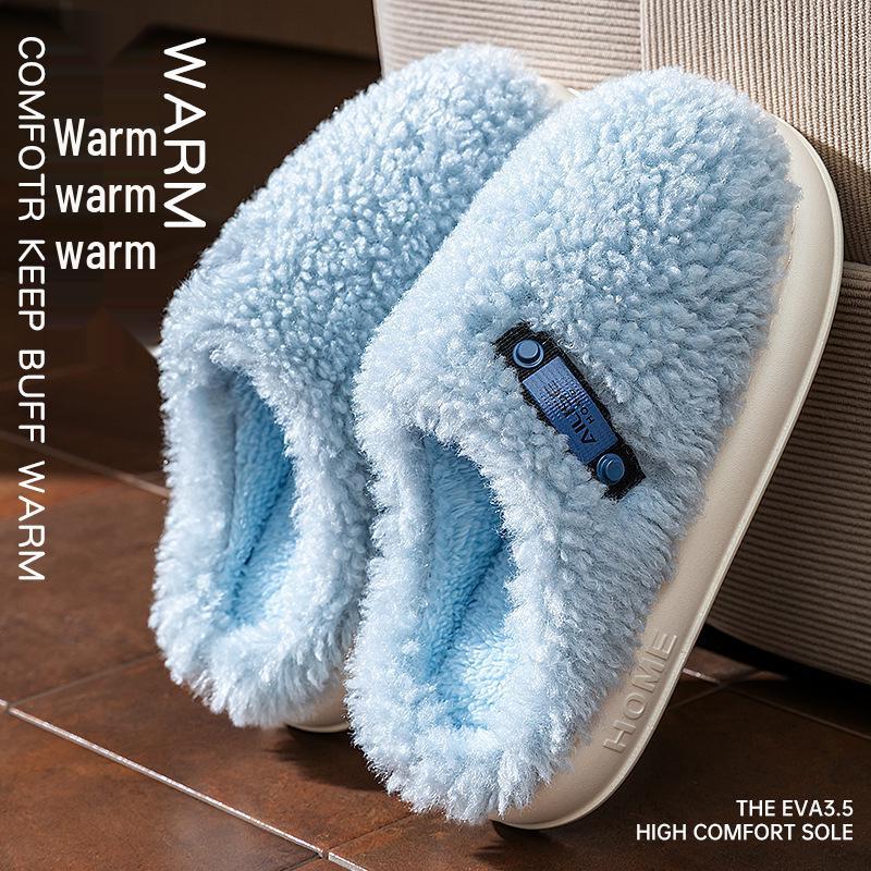 Women's Fleece-Lined Thick-Soled Cotton Slippers - Non-Slip, Warm, Soft-Soled for Autumn/Winter 2025