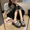New Summer Muffin Thick-soled Cool Slippers Women's Outer Wear Color Matching and Weaving Two One-word Sandals