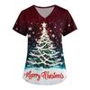 Women's Cute Printed Work Clothes V-neck Double Layer Pockets Basic Short Sleeve Top Pullover Christmas