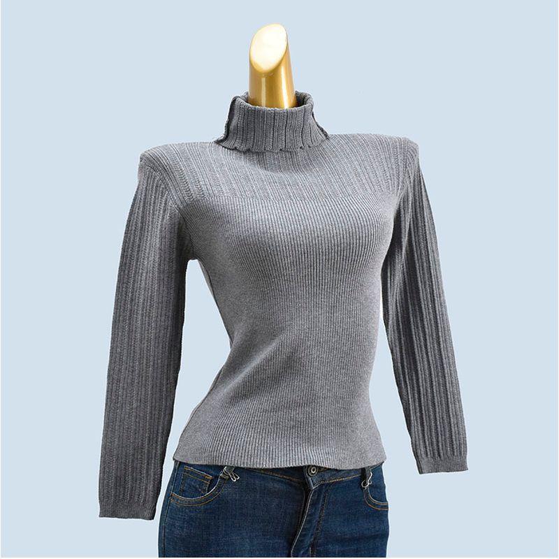 Pile Collar Pure Color Long Sleeves Silm Bottoming Shirt Knitting Sweaters Women's Clothing Soft Glutinous Plaid Stretchy Underwear