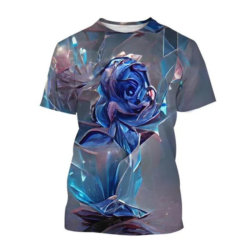 Новая модная мужская футболка с 3D-печатью Rose, популярная мужская футболка с цветочным принтом Rose для мужчин и женщин в стиле Харадзюку, повседневная футболка большого размера с коротким рукавом