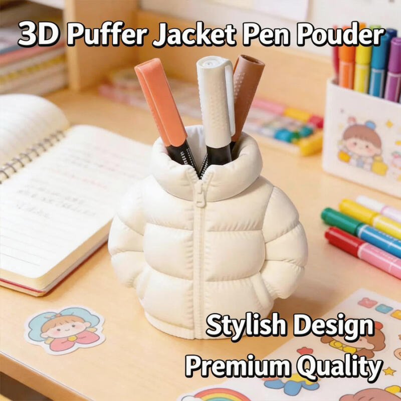 3D Puffer Jacket Shaped Pen Holder Creative Stand Up Desk Storage Pouch Cute Office Stationery Organizer Box For Home