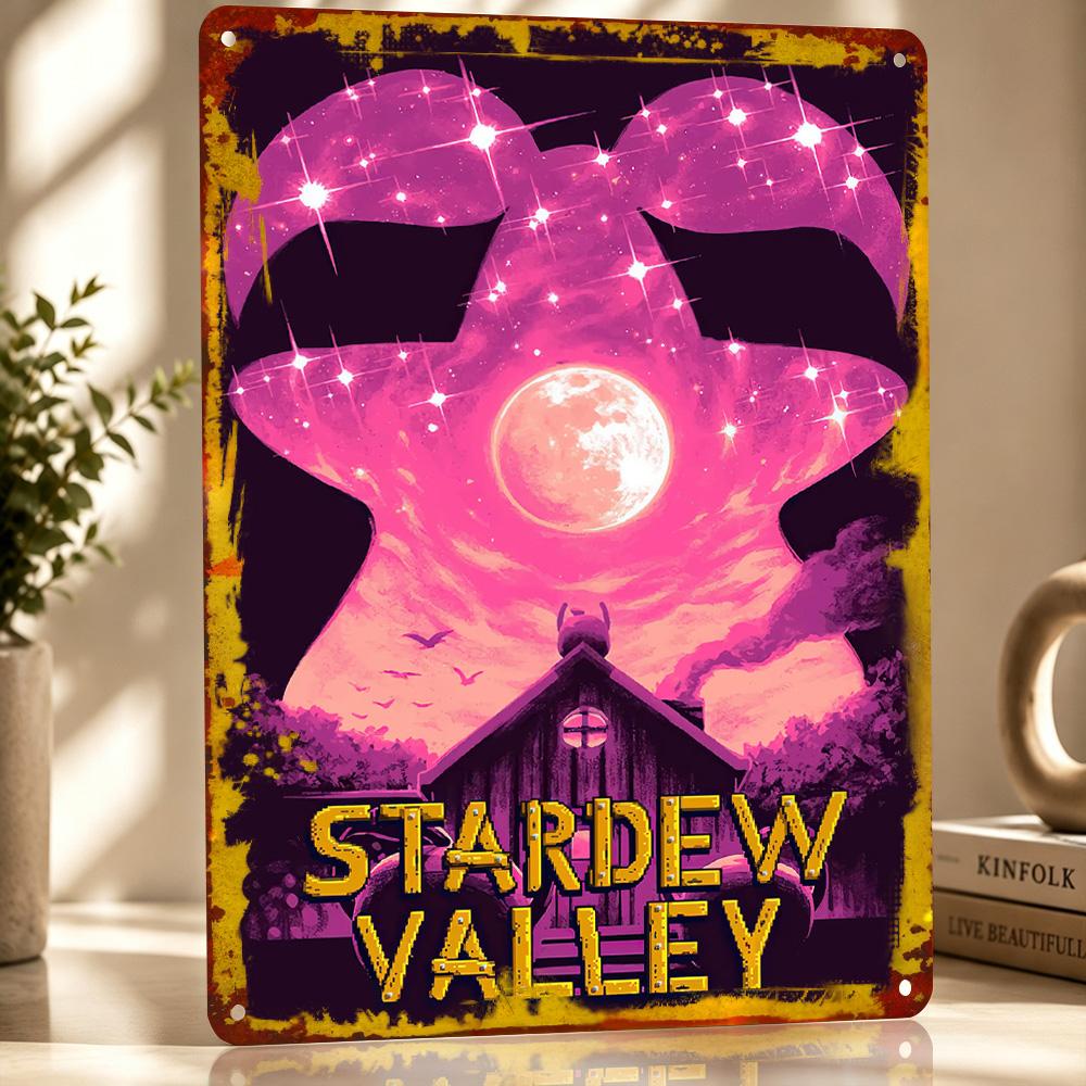 Stardew Valley Night Sky D Texture Printed Poster Custom Vintage Metal Tin Plate Sign for Wall Art Luxury Decoration Home Room