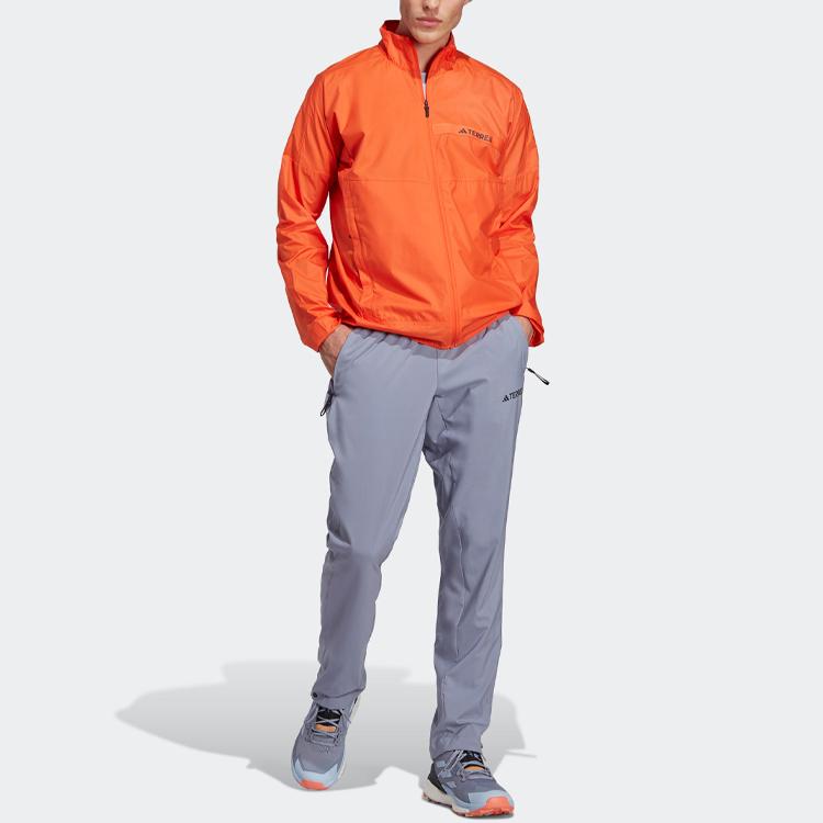 Adidas Mt Wind Jacket With Solid Color Logo Zip Collar Men Jackets Semi-Solar-Orange HM4027