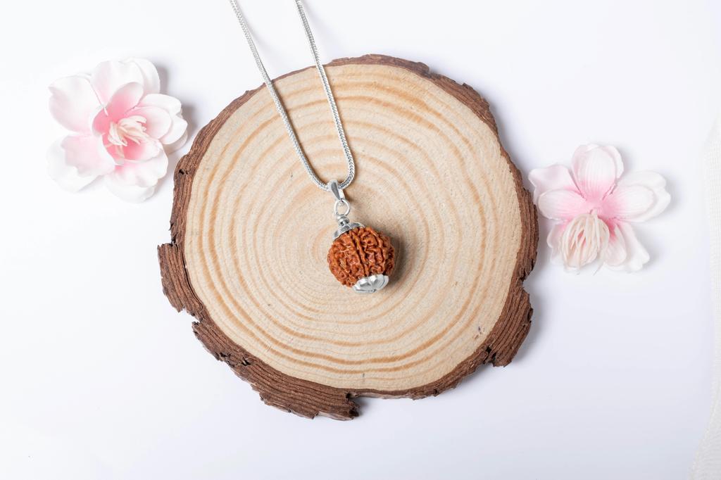 Natural 7 Mukhi Rudraksha 925 Siver Pendant - Nepali Origin | Natural Bead for Good Fortune & Spiritual Growth | Organic & Lab Certified