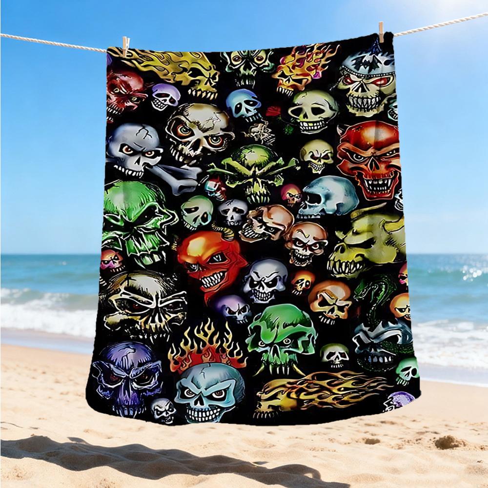 1pc Skull Print Outdoor Flannel Blanket Gift For Boys Girls Adults, Family Friends